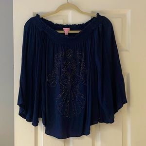 Beautiful and elegant Lily Pulitzer off-the-shoulder blouse.